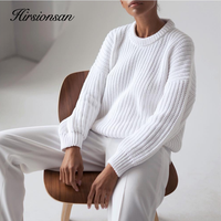 Hirsionsan luźne, jesienne swetry damskie 2020 nowy koreański elegancki sweter z dzianiny ponadgabarytowe ciepłe damskie swetry moda jednolite topy 3